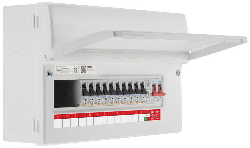 BG Circuit Protection RCBO Main Switch SPD - 16 module, 13 way, 100A Main Switch, 10 RCBO's, Type 2 SPD