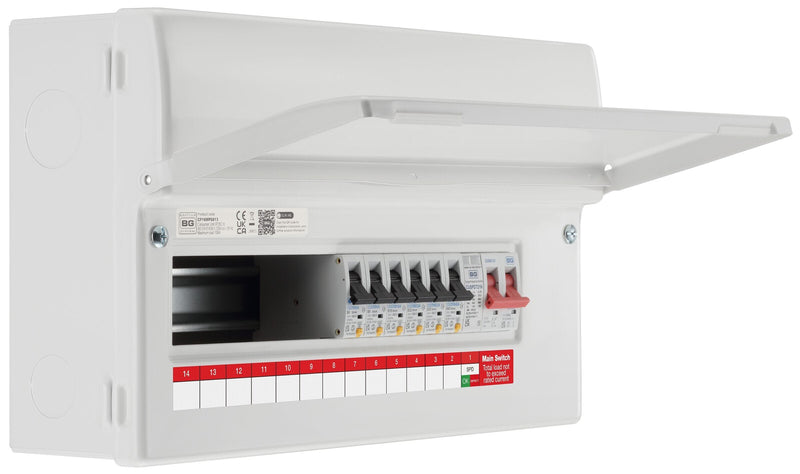 BG Circuit Protection RCBO Main Switch SPD - 16 module, 13 way, 100A Main Switch, 6 RCBO's, Type 2 SPD