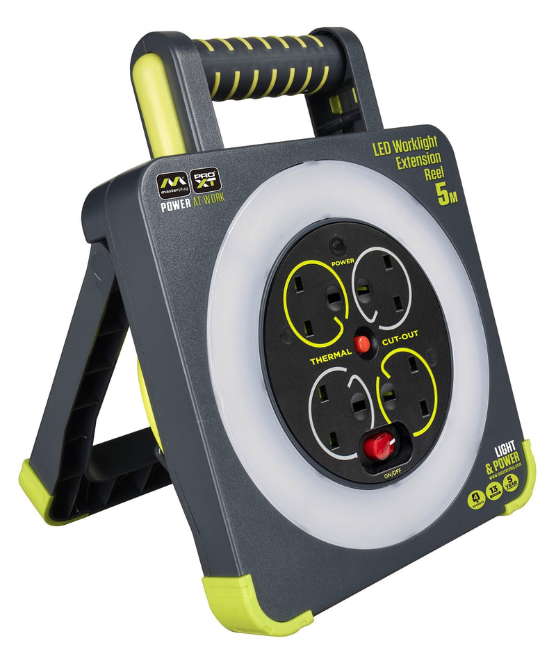 Masterplug Pro XT - 5m, 4 Sockets, 13A, Grey + Green