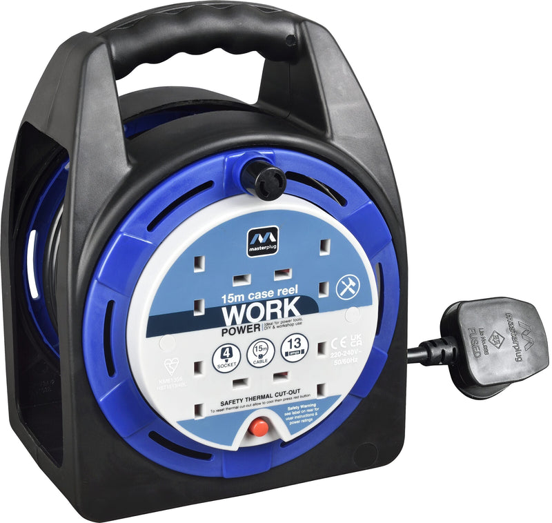 Masterplug Work - 15m, 4 Sockets, 13A, Blue