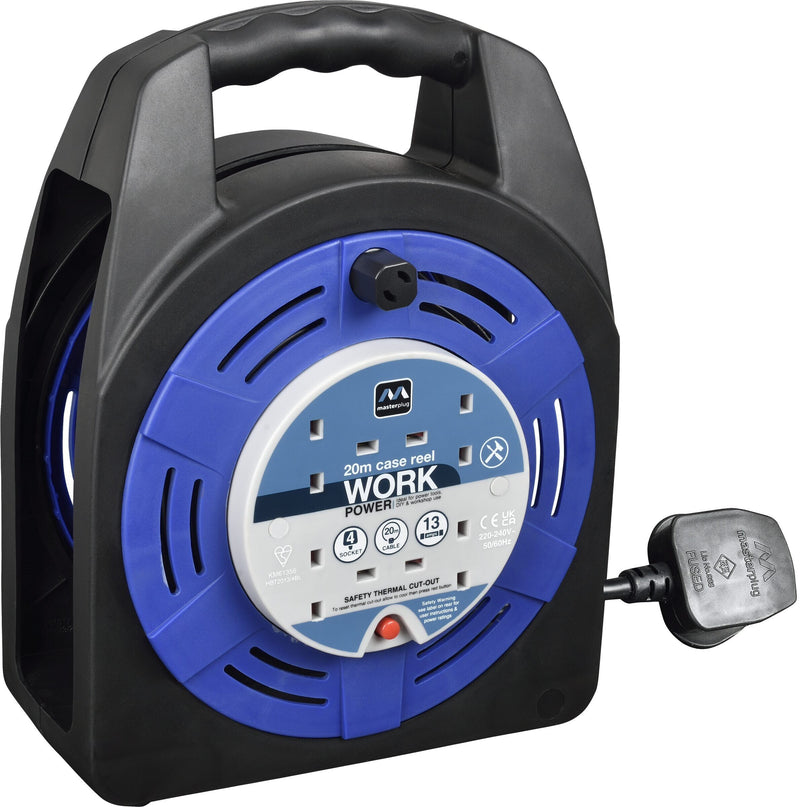 Masterplug Work - 20m, 4 Sockets, 13A, Blue