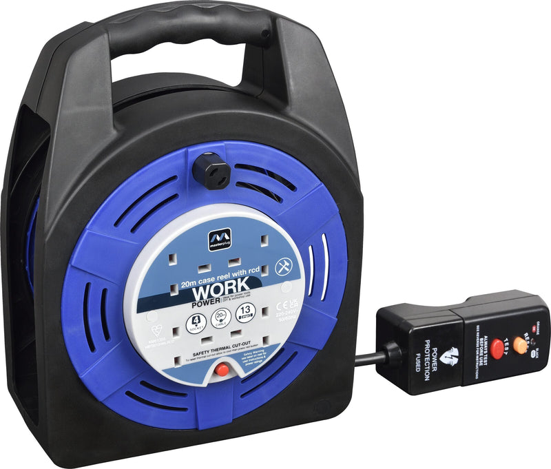 Masterplug Work - 20m, 4 Sockets, 13A, Blue