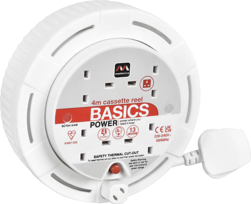 Masterplug Work - 4m, 4 Sockets, 13A, White