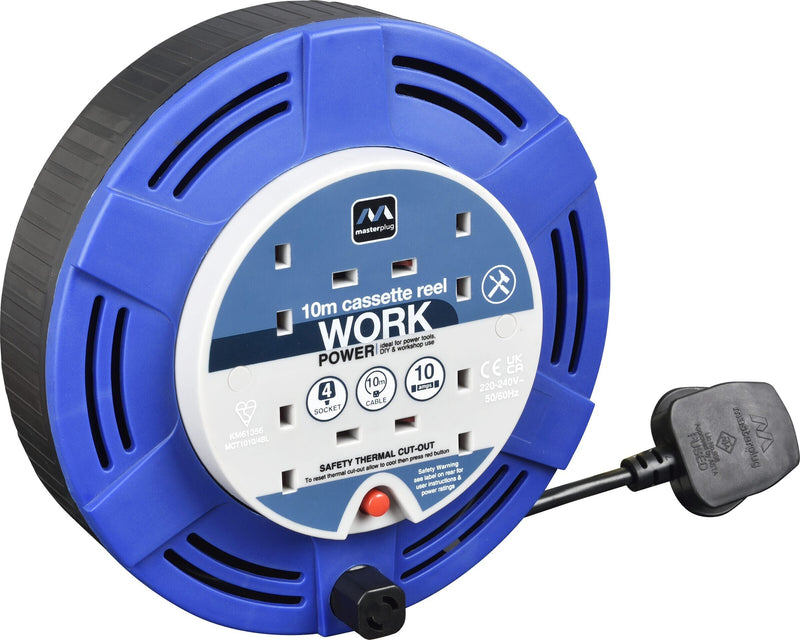 Masterplug Work - 10m, 4 Sockets, 10A, Blue