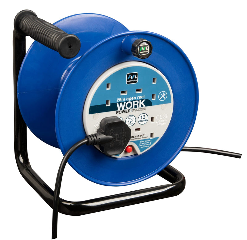 Masterplug Work - 25m, 4 Sockets, 13A, Blue