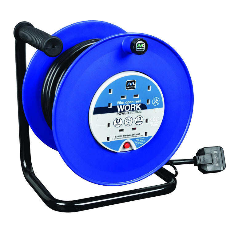 Masterplug Work - 25m, 4 Sockets, 13A, Blue
