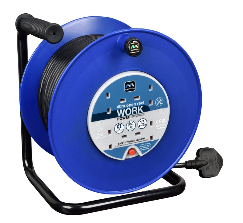 Masterplug Work - 40m, 4 Sockets, 13A, Blue