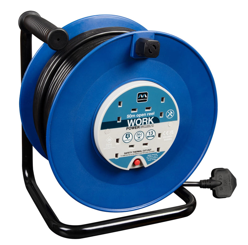 Masterplug Work - 50m, 4 Sockets, 13A, Blue