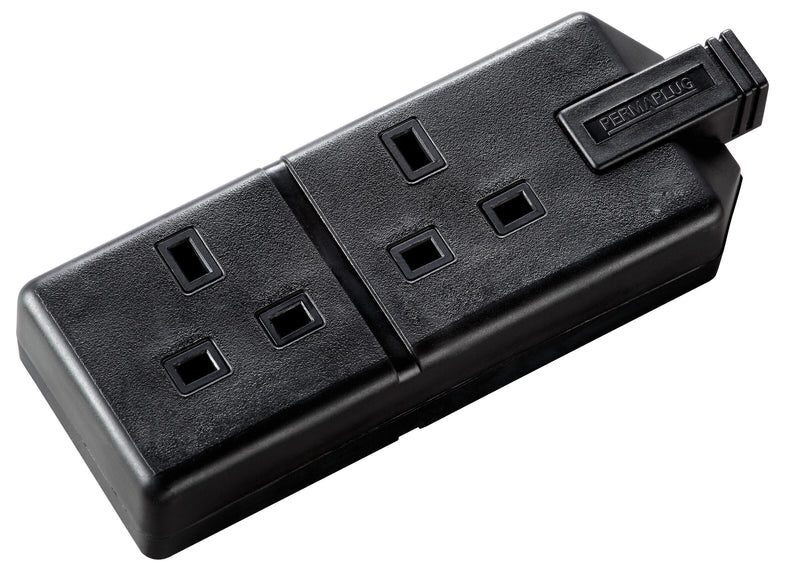 Masterplug Work - 2 Sockets, 13A, Black
