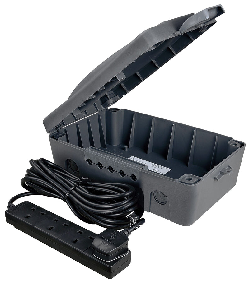 Masterplug Outdoor - Extension Lead, 4 Sockets, 10m, 13A, Grey