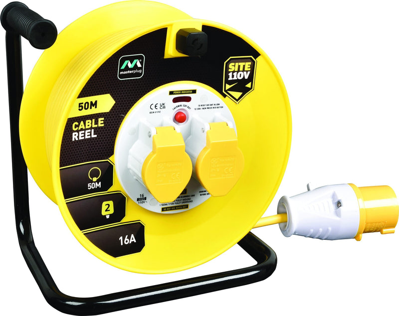 Masterplug Site - 50m, 2 Sockets, 16A, Yellow