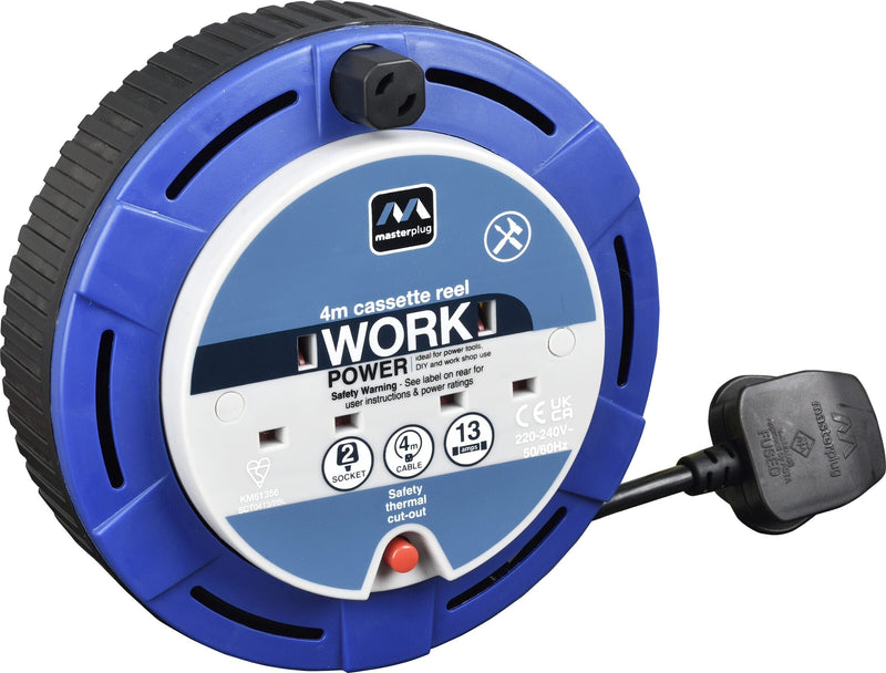 Masterplug Work - 4m, 2 Sockets, 13A, Blue