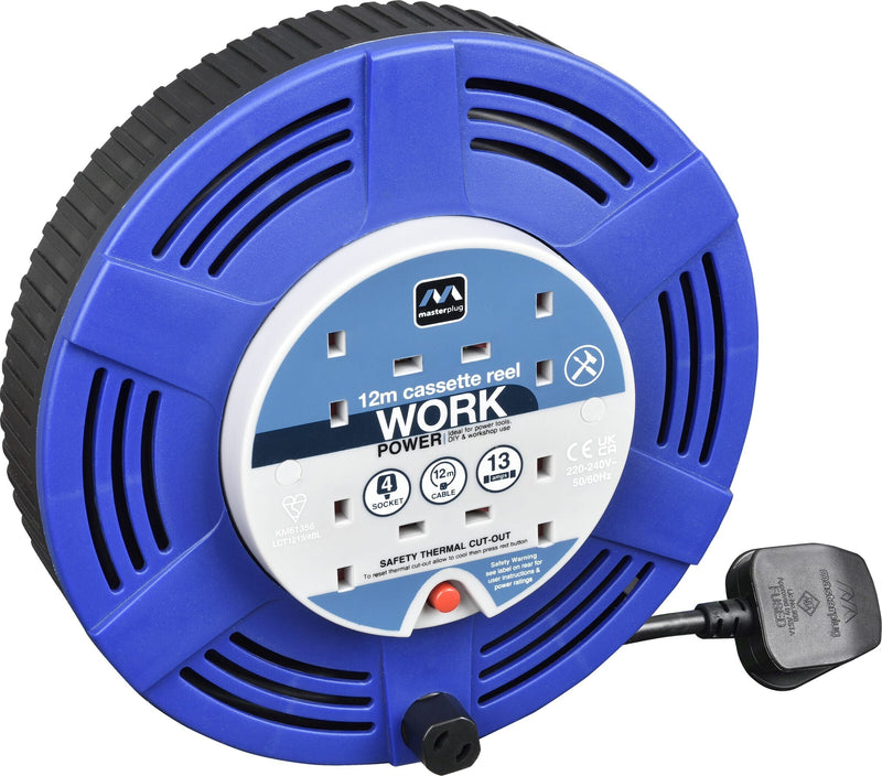 Masterplug Work - 12m, 4 Sockets, 13A, Blue