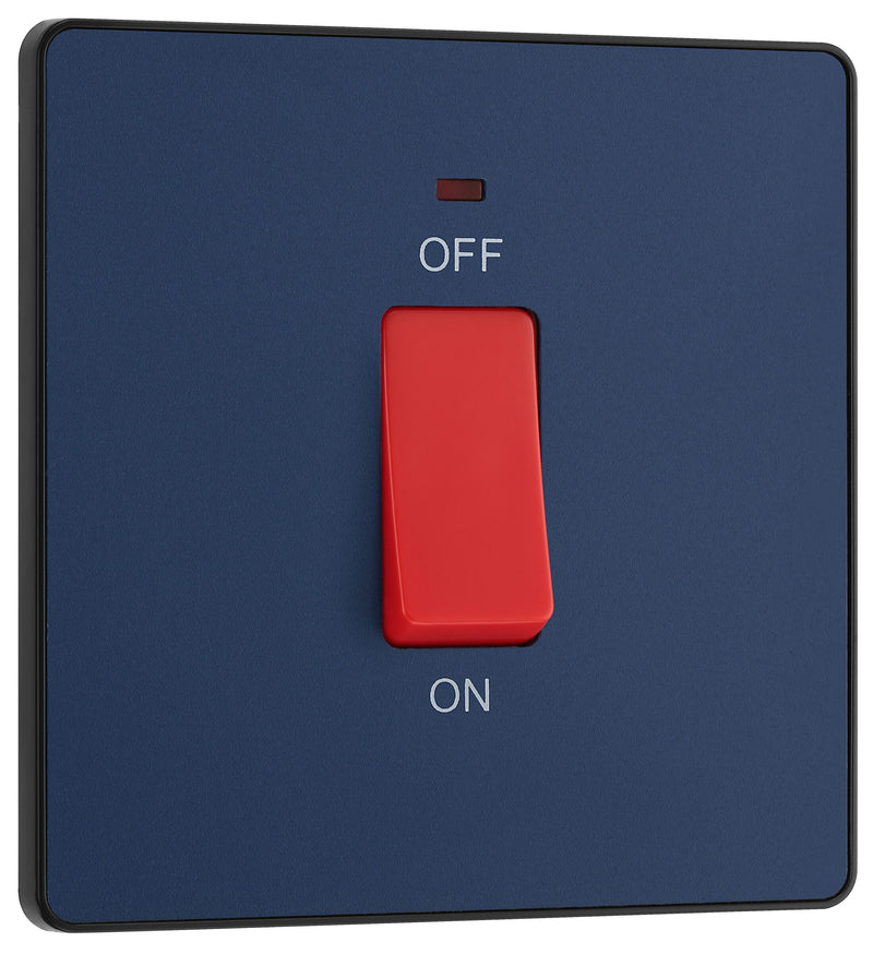 BG Electrical Evolve Matt Blue - 45A, double pole, single plate, with indicator