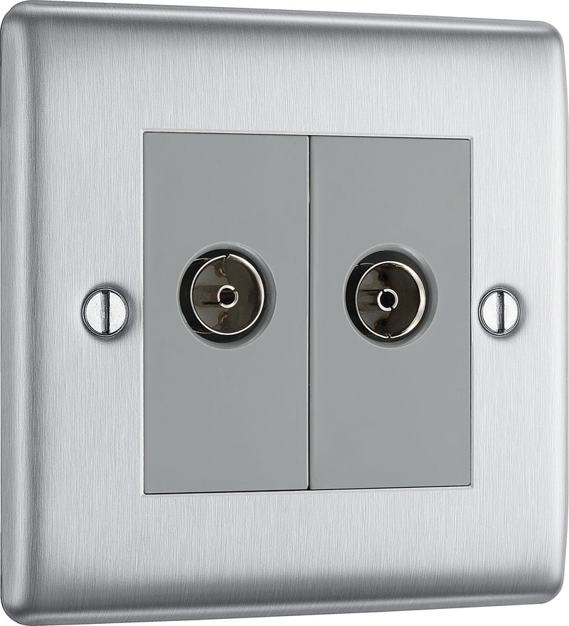 BG Electrical Nexus Metal Brushed Steel - Double, TV/FM