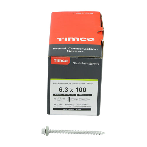 TIMCO Slash Point Sheet Metal to Timber Screws Exterior Silver with EPDM Washer — Box