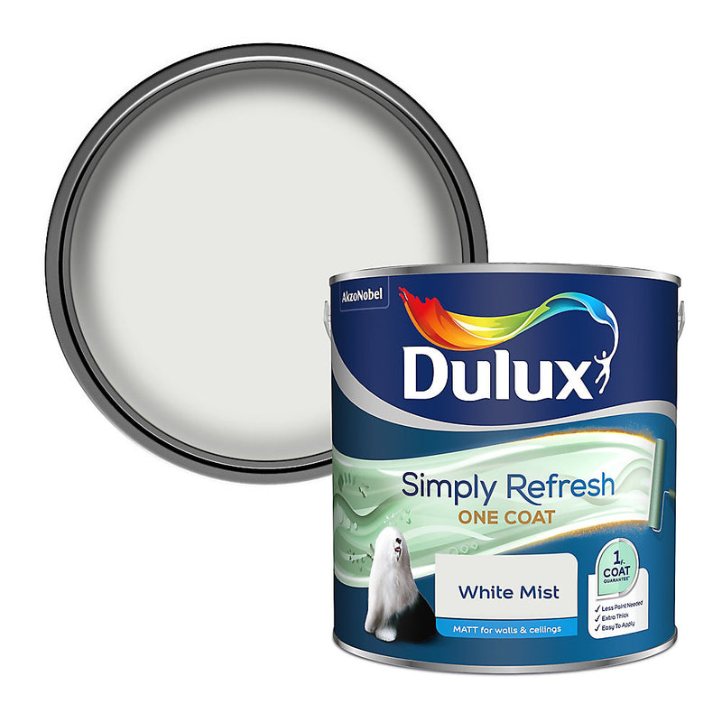 Dulux One coat White mist Matt Emulsion paint, 2.5L