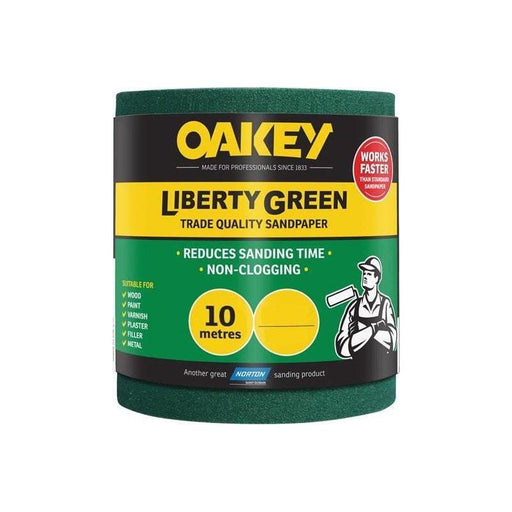 Oakey Liberty Green Sanding Roll 115mm x 10m Medium 80G Oakey - RockBottom Nothampton