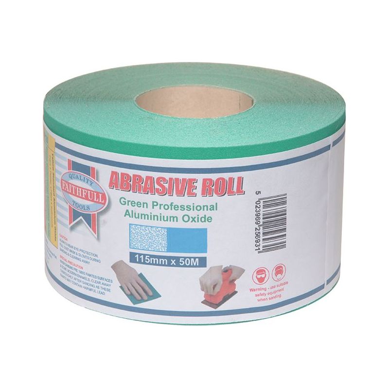 Faithfull Aluminium Oxide Sanding Paper Roll Green 115mm x 50m 80G Faithfull - RockBottom Northampton