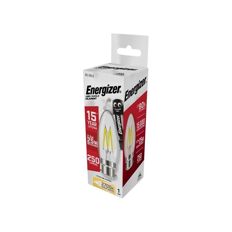 Energizer® LED BC (B22) Candle Filament Non-Dimmable Bulb, Warm White 250 lm 2.3W Energizer® - RockBottom Northamptin