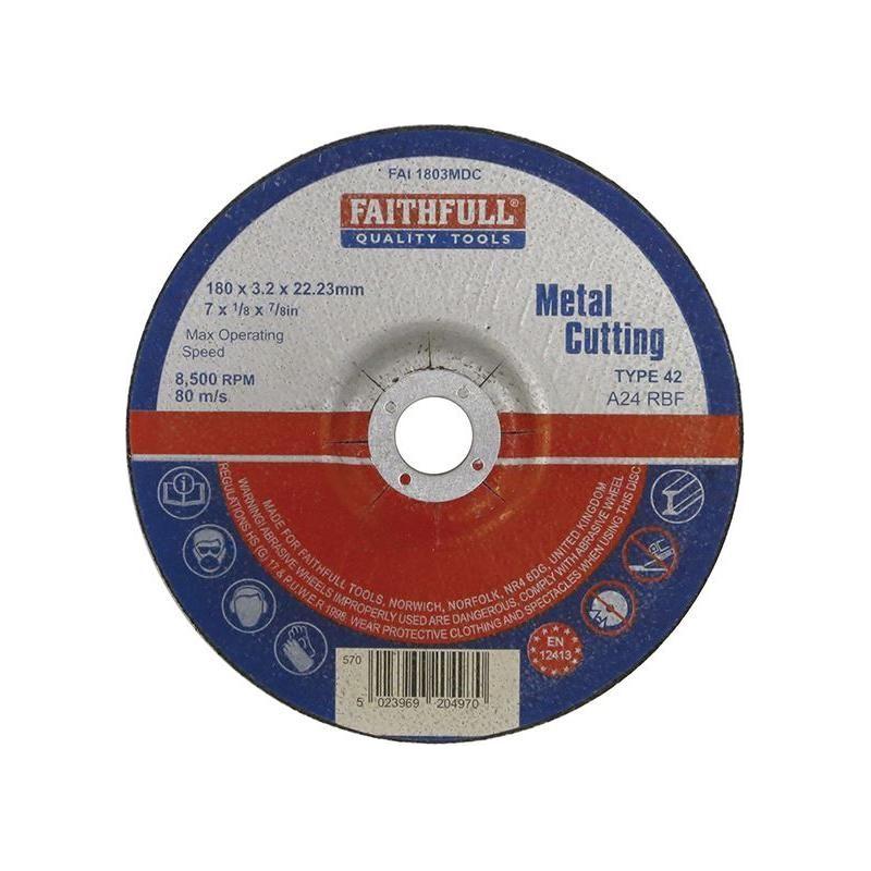 Faithfull Depressed Centre Metal Cutting Disc 180 x 3.2 x 22.23mm Faithfull - RockBottom Northampton