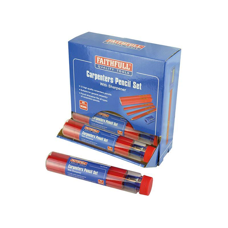 Faithfull Carpenters Pencils Red (12 x Tubes of 12 + Sharpener) Faithfull - RockBottom Northampton