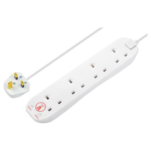 Masterplug Extension Lead 240V 4-Gang 13A White Surge Protected 2m Masterplug - RockBottom Northampton
