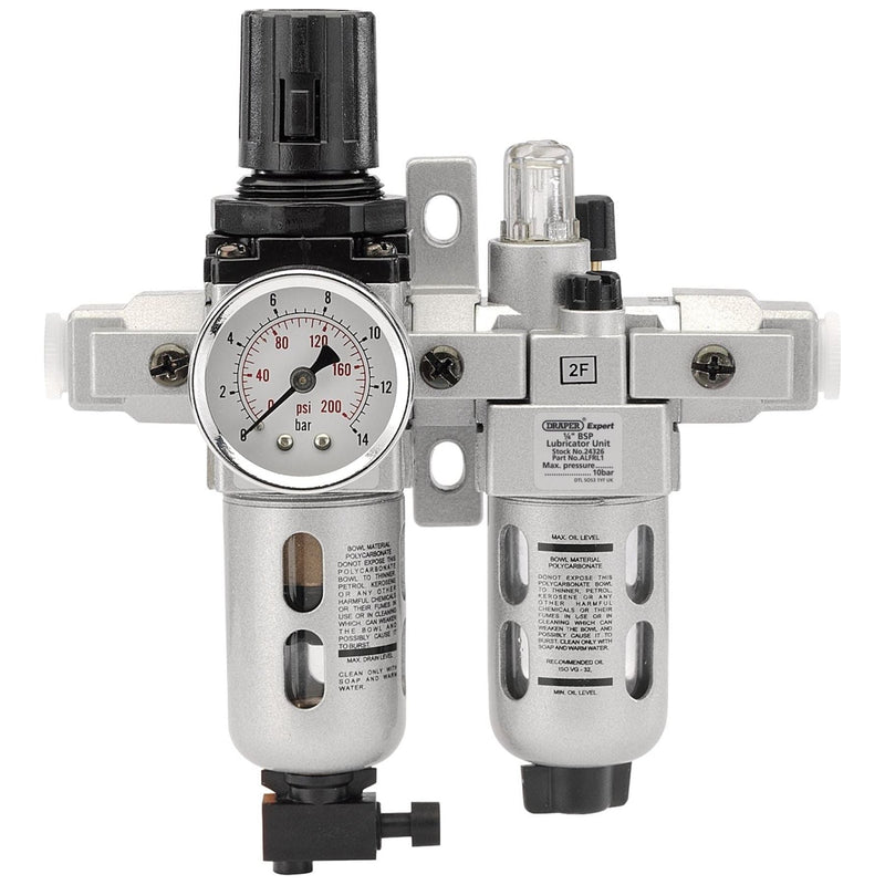 Draper 1/4" BSP Combined Filter/Regulator/Lubricator Unit (FRL) 24326 Draper - Town Tools 