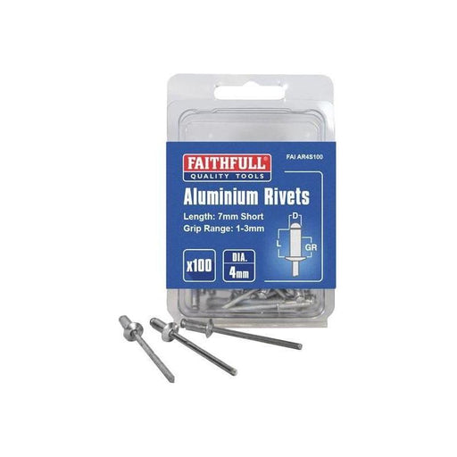Faithfull Aluminium Rivets 4 x 7mm Short Pre-Pack of 100 Faithfull - RockBottom Northampton