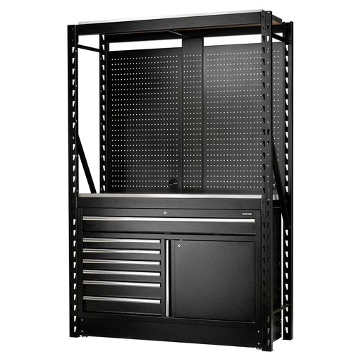 Bunker 14 Piece Modular Storage Combo 2 Tier Racking with Stainless Steel Shelving, Pegboards and Floor Cabinet, 1500mm Draper - Town Tools