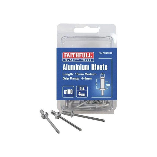 Faithfull Aluminium Rivets 4 x 10mm Medium Pre-Pack of 100 Faithfull - RockBottom Northampton