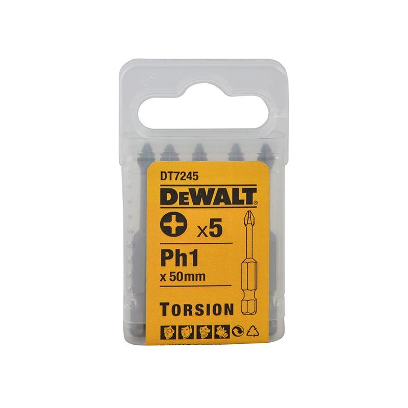 Dewalt Power Tools DT7245 Torsion Bits PH1 x 50mm (Pack 5) DeWALT Power Tools - RockBottom Northampton