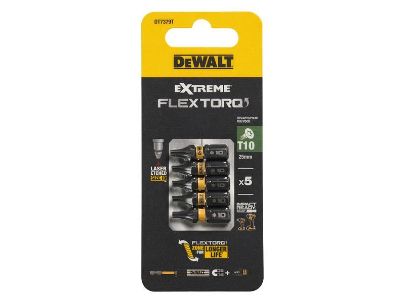 DeWALT Power Tools EXTREME FlexTORQ Bits T10 x 25mm (Pack 5) DeWALT Power Tools - RockBottom Northampton