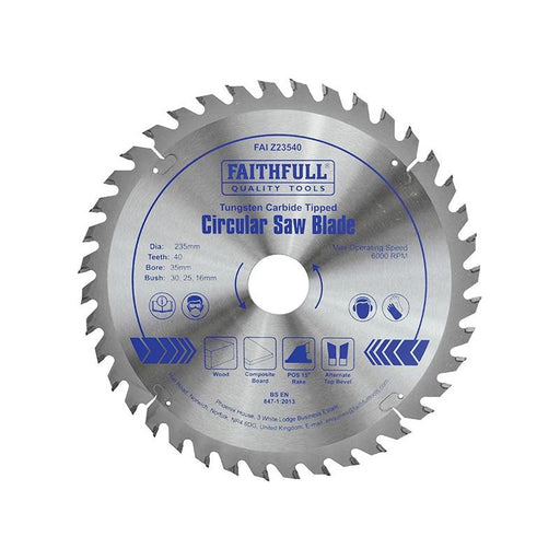 Faithfull TCT Circular Saw Blade 235 x 35mm x 40T POS Faithfull - RockBottom Northampton