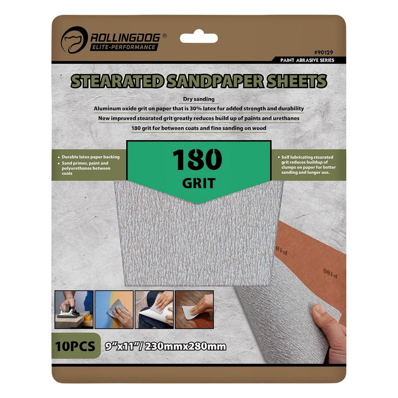 Draper Rollingdog Stearated Sanding Sheets, 230 x 280mm, 180 Grit (Pack of 10) Draper - Town Tools