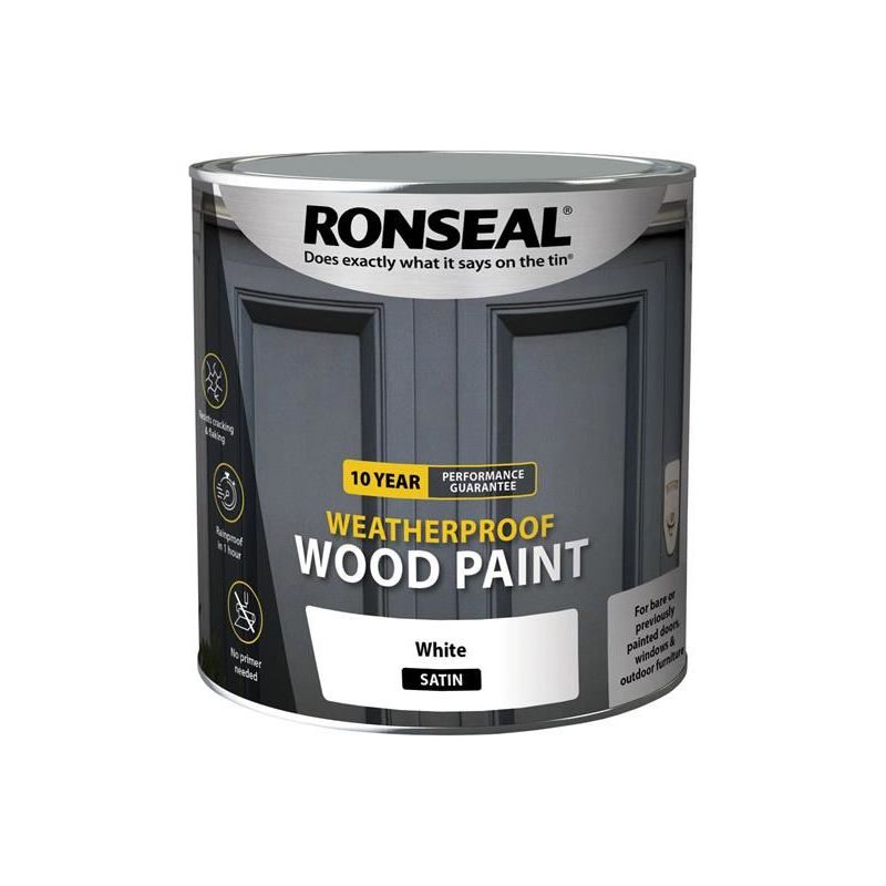 Ronseal 10 Year Weatherproof Wood Paint White Satin 2.5 litre Ronseal - RockBottom Nothampton