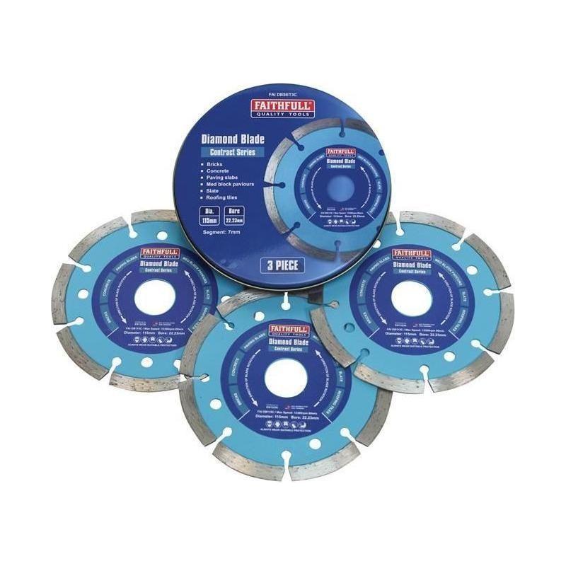 Faithfull Contract Diamond Blades 115 x 22.2mm (Pack 3) Faithfull - RockBottom Northampton