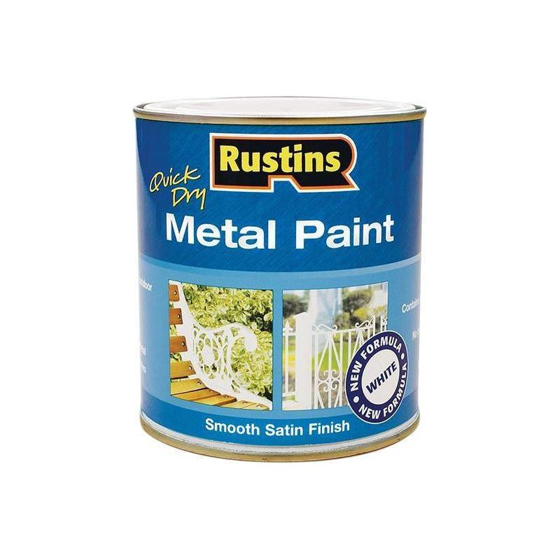Rustins Quick Drying Metal Paint Smooth Satin White 250ml Rustins - RockBottom Nothampton