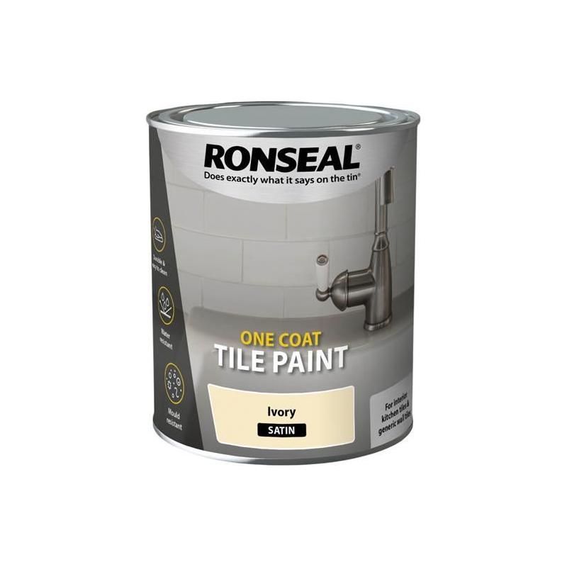 Ronseal One Coat Tile Paint Ivory Satin 750ml Ronseal - RockBottom Nothampton