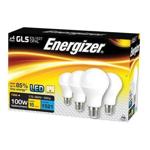 Energizer® LED ES (E27) Opal GLS Non-Dimmable Bulb, Warm White 1521 lm 13.2W (Pack 4) Energizer® - RockBottom Northamptin