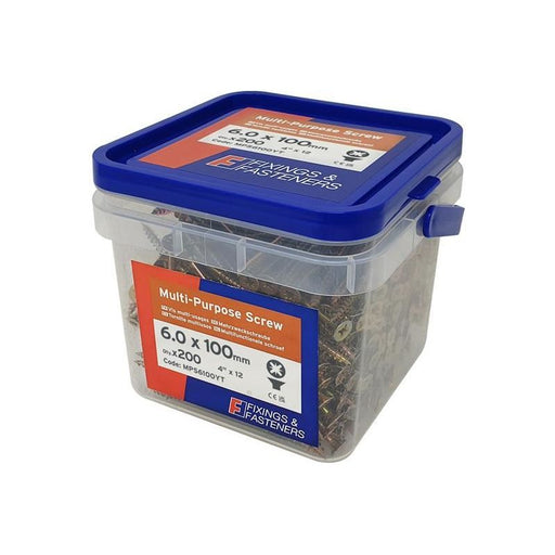Forgefix Multi-Purpose Pozi Compatible Screw CSK ST ZYP 6.0 x 100mm Tub 200 ForgeFix - RockBottom Northampton