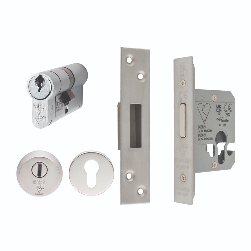 Easi - T Euro Profile Bs3621 Double Cylinder Deadlock (Complete Set) - Satin Stainless Steel