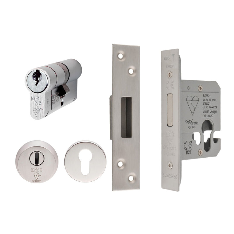 Easi - T Euro Profile Bs3621 Double Cylinder Deadlock (Complete Set) - Satin Stainless Steel