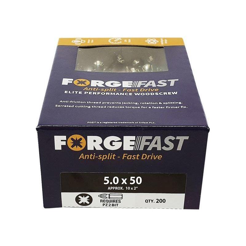 Forgefix ForgeFast Pozi Compatible Elite Performance Wood Screw ZY 5.0 x 50mm Box 200 ForgeFix - RockBottom Northampton