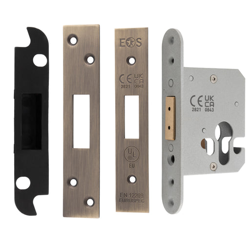 64Mm Heavy Duty Deadlock - Euro - Square - Antique Brass