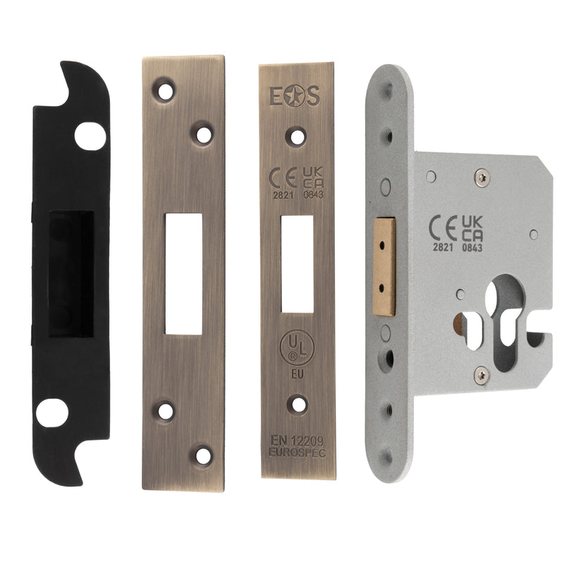 64Mm Heavy Duty Deadlock - Euro - Square - Antique Brass