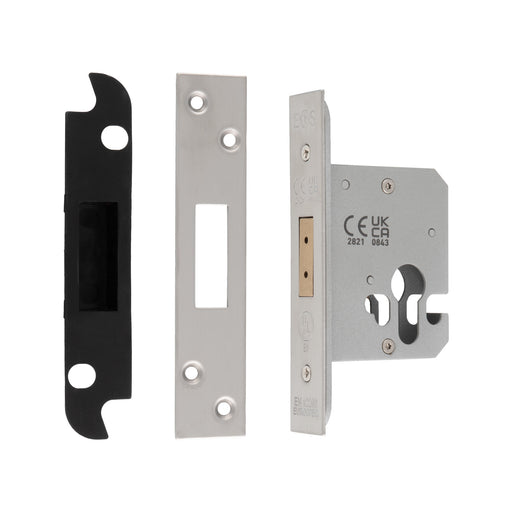 64Mm Heavy Duty Deadlock - Euro - Square - Satin Stainless Steel