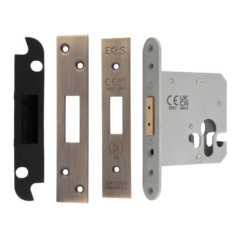 76Mm Heavy Duty Deadlock - Euro - Radius - Antique Brass