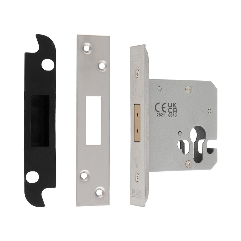 76Mm Heavy Duty Deadlock - Euro - Square - Satin Stainless Steel