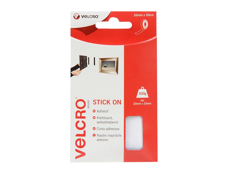 VELCRO® Brand Stick On Tape White 20mm x 50cm 60224